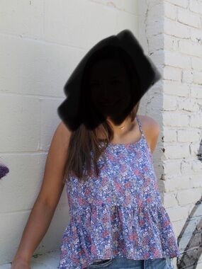 Everly Blue Floral Spaghetti-Strap Peplum Top